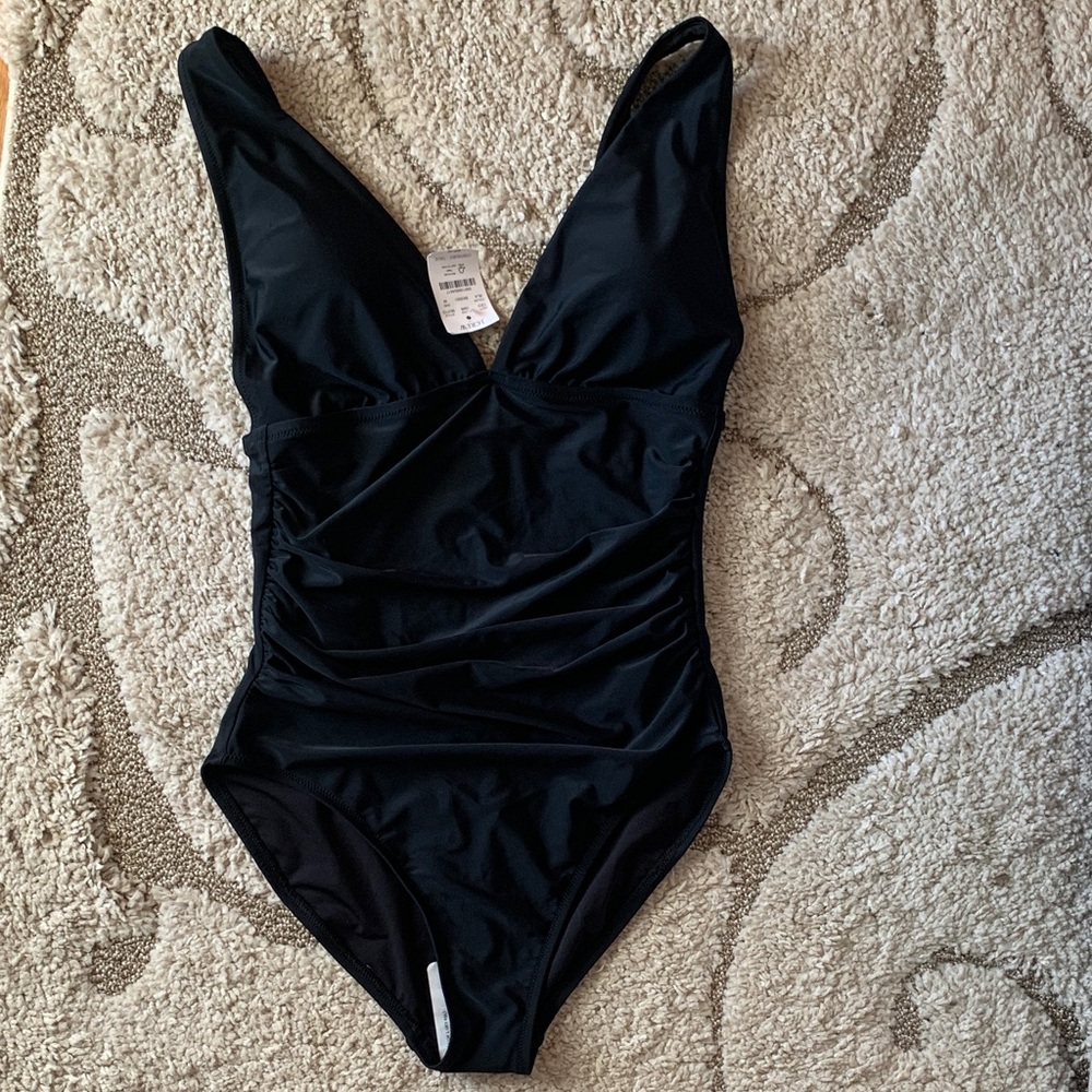 J. Crew Classic Black Ruched One-Piece Swimsuit